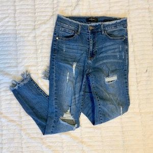 Black Label Frayed Hem Distressed Jeans